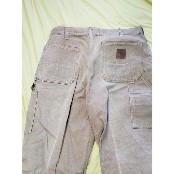 VTG Carhartt Carpenter Pants Mens 34x32 Beige Brown Canvas Utility Distressed - Picture 12 of 16